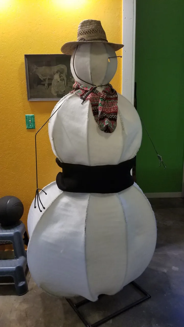 Frosty the Snowflake animatronic body built up in white Fosshape over the steel frame