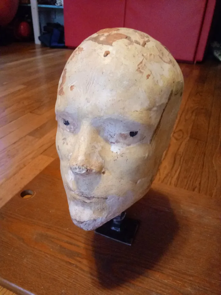 Plaster life-cast of the sculptor's own head for mold-making