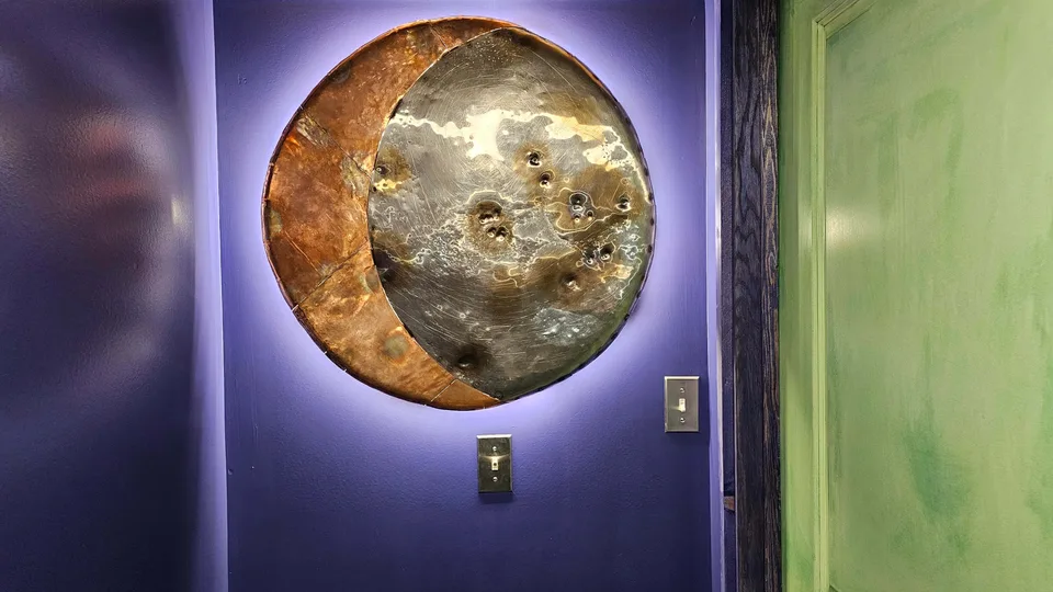 Finished eclipse sculpture installed at the venue
