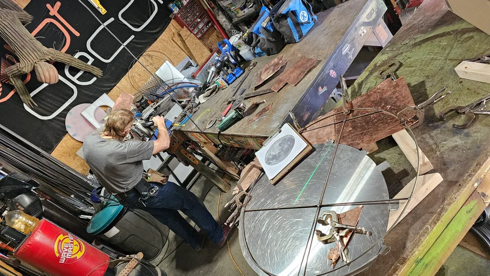 Mid-construction of the eclipse sculpture