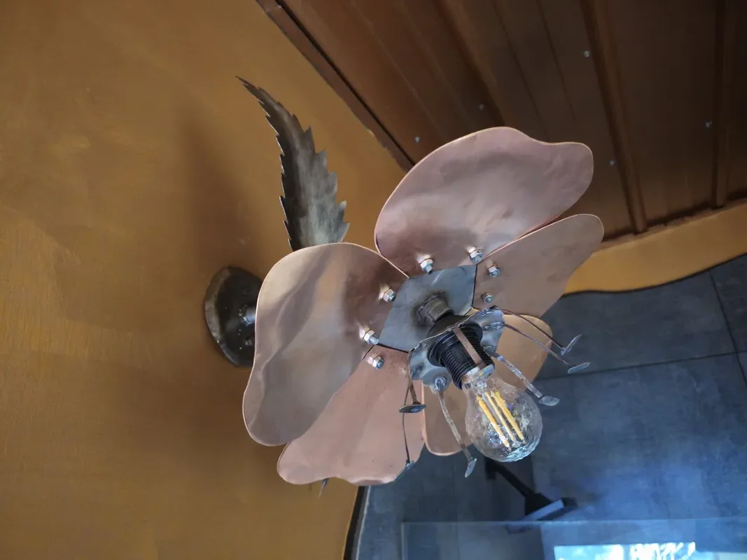 Copper poppy wall-sconce light fixture by Dustin Weatherby